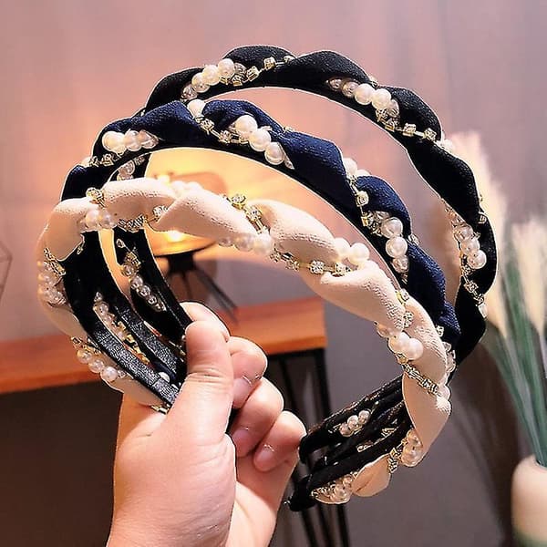 Mode Rhinestone Pandebånd Med Faux Perle Elastiske Tynde Hårbøjler Hår Tilbehør Til Kvinder Og Piger