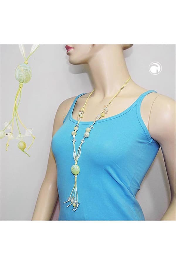 Halsband Pärlor Ljusgrön Gul - Gl01068