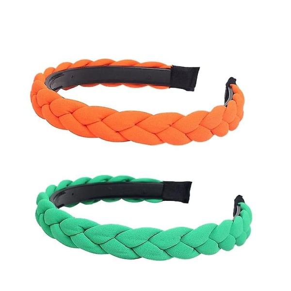 Halkfria, eleganta och eleganta hårband för flickor, fashionabla enfärgade flätade hårband och håraccessoarer (orange + grönt)