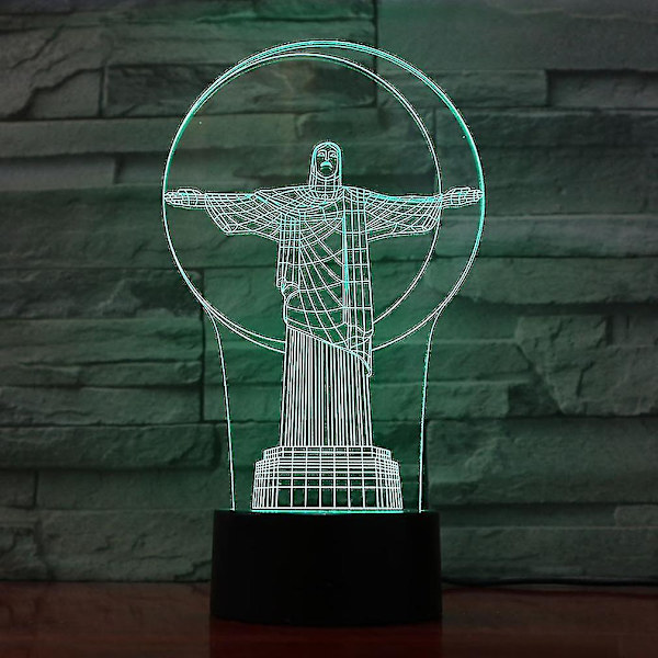 2024, Brasil Frelser Kristus Statue 3d Led Nattlys Soverom Bordlampe Fargeskiftende