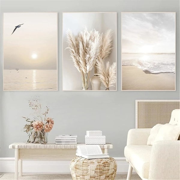 Set med 3 vardagsrumsaffischer - Dekorativa sovrumsbilder - Sunset Beach Snygga väggbilder - Utan tavelram (30 X 40 Cm)
