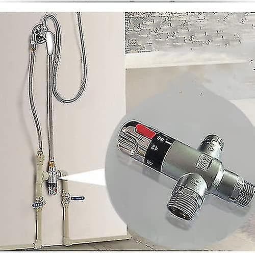 Termostatisk blandingsventil, 3-vejs massiv messing termostatisk blandingsventil, brusesystem, temperaturreguleringsventil til varmtvandsbeholdere, type 3