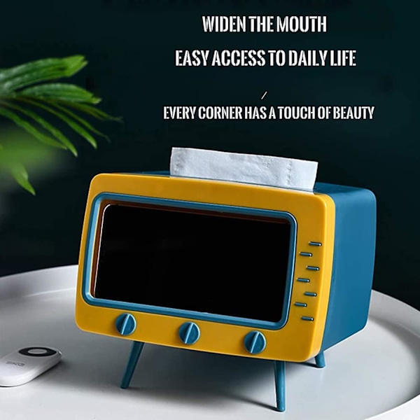 Gul vävnadslådehållare (7,28*5,70*6,29 tum) Retro TV-telefonhållare stativ för alla telefoner Unik multifunktionell vävnadslådehållare för kök sovrum av