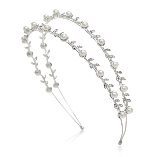 Pearl Wedding Headband Silver Double Band Bridal Headpieces Crystal Tiara Women Hair Accessories for Women,WZ-1747R