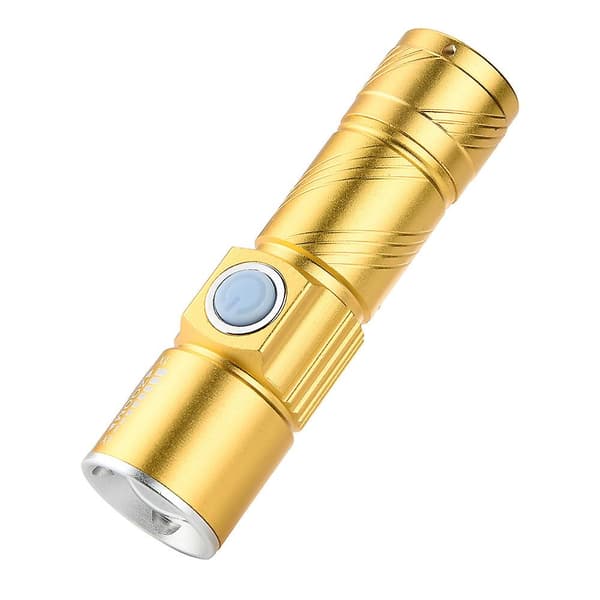 USB-ladattava polkupyörän taskulamppu LED-pyörä + pidike (kulta)