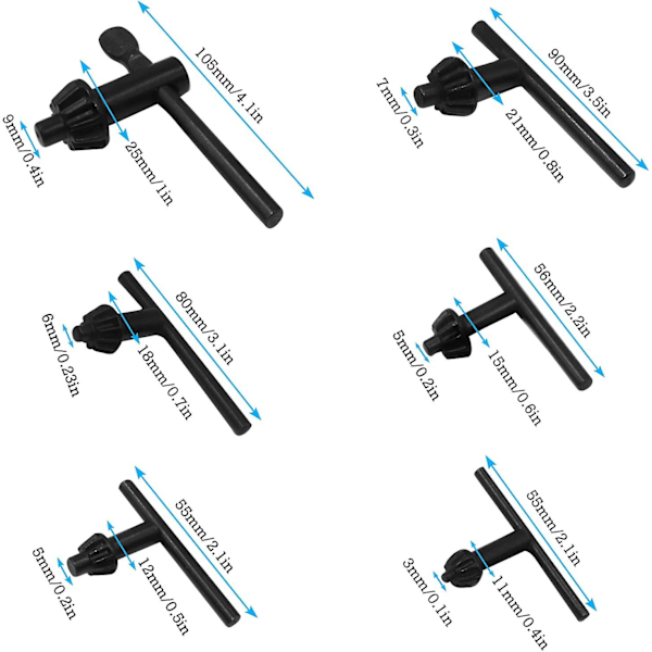 Universell borrchucknyckel 4/6/10/13/16/20 mm borrchucknyckel för borrchuck (6 stycken)