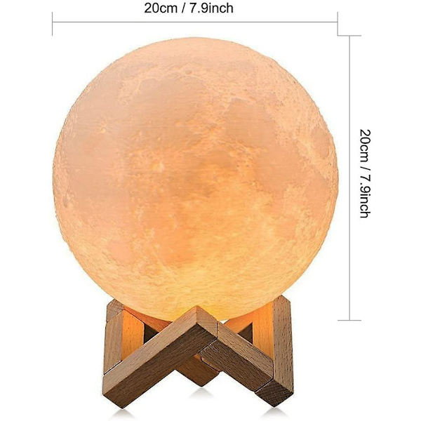 7,9\" Stor 3D Månelampa, Full Moon Lamp Light, 3D-utskrift Dimbar Modern Golv