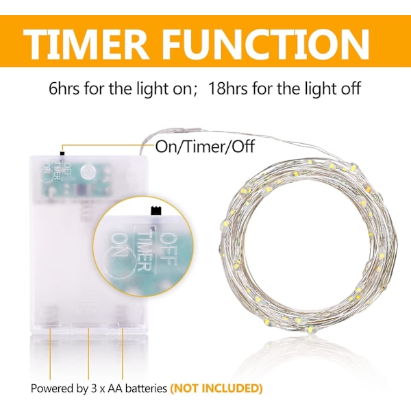 4 stk 3m 30 LED kobbertråd fe lys med timer vanntett