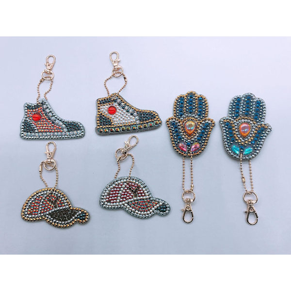 Dww-DIY Full Diamond Painting, Keychain Diamond Painting (YSK016 Hat Shoes) DIY Diamond Rhinestone Canvas Cross Stitch Painting by Number for Adu