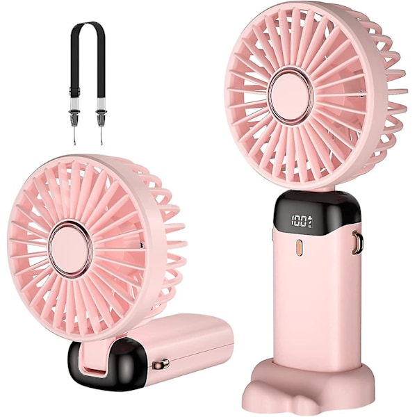 Handheld Fan, Mini Portable Fan Usb Rechargeable, Small Pocket Fan 5 Speeds With Lanyard And Base, Built-in 4000mah Battery Usb Desk Fan Foldable For