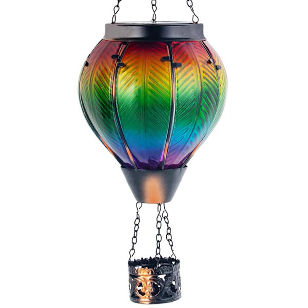 Varmtluftballong solcellelys, utendørs jern glass lysekrone, hage dekorative lys, IP55, LED solcellelysekroner, LED solcellelys