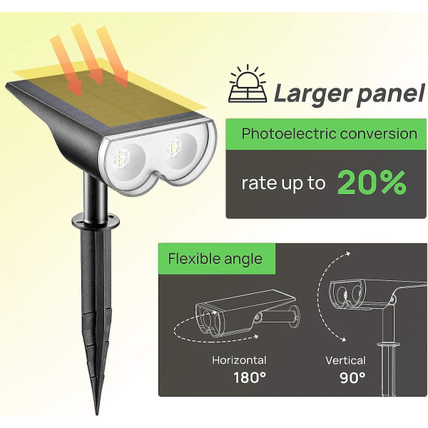 Flerfärgad utomhussolstrålkastare, 2 LED-sollampor vattentät IP67, justerbar solstrålkastare med 2 ljuslägen, färgglada trädgårdslampor,