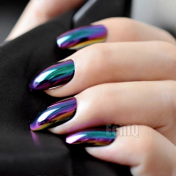 CoolNail Ballerina Coffin Naglar Spegelkrom Falska Naglar Solid Reflektion Magic Mirror Effekt Grön Lila Holo Falska Naglar Tips Z905. Obs: Inget lim.