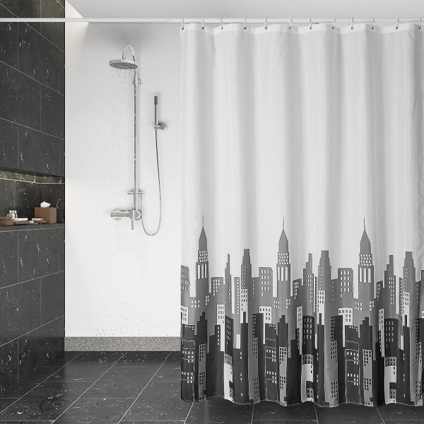 Snabbtorkande duschdraperi, maskintvättbar vattentät duschdraperi i polyestertyg, genomskinlig badrumsdraperi med 12 krokar 180 X 200 cm