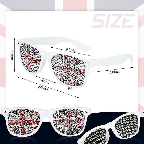 Union Jack stenopeiska glasögon, solglasögon i plast, festliga glasögon, partykläder, glasögon för kung Charles kröning, brittiska nationaldagen
