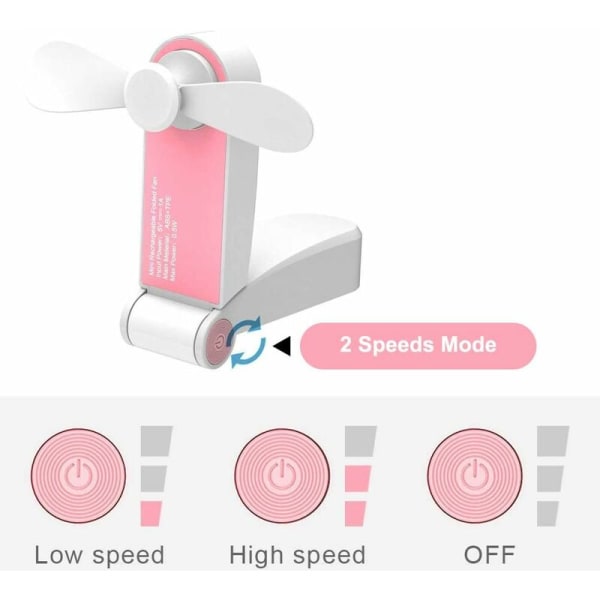 Minikokoontaitettava kädessä pidettävä tuuletinpöytätuuletin, ladattava kannettava pieni USB tuuletin Minituuletin, vaaleanpunainen, ladacea