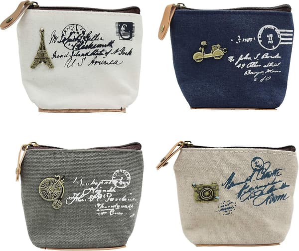 Söt Canvas Myntplånbok Liten Blixtlåsficka Väska Plånbok Av , 3/4 Pack (Retro Stil, 4 Pack)