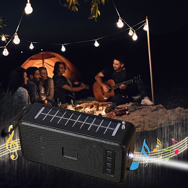 Ulkoinen langaton Bluetooth-aurinkojärjestelmä radiolla, pistokkeella, USB-asemalla, kannettava ja taskulamppu（Musta）