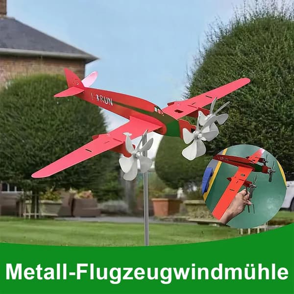 Metallflygplan Vindflöjel, 3D Rostfritt Rött Flygplan Vindspel, Trädgårdsdekoration
