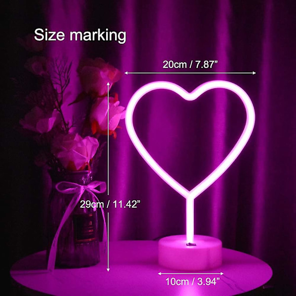 Rosa Hjärta Neonljusskylt Batteri&usb Drivna Led Neon Bordslampor Kärlek Hjärta