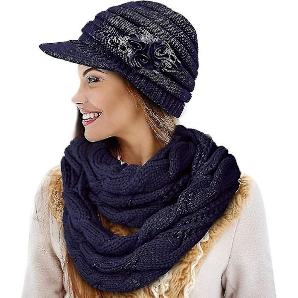 Dame Vinterlue Hette Skjerf Sett Varm Tykk Strikket Slouchy Hodeskallelue Uendelig