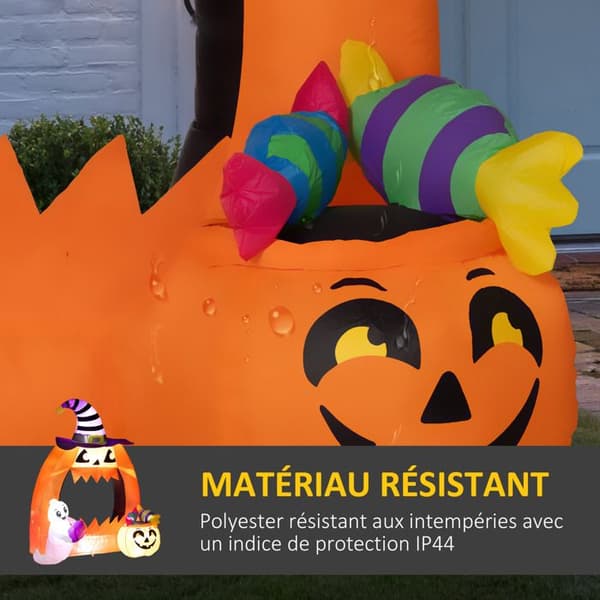 150 cm oppustelig Halloween græskar bue med sødt spøgelse, oppustelig Halloween dekoration med LED-lys