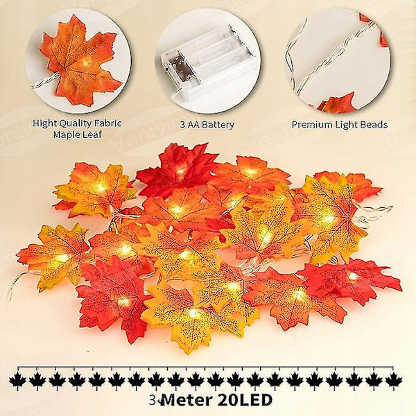 Led dekorative lys 20 ahorn guirlande lys Thanksgiving dekorationer og julelys