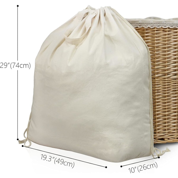 2-pack Naturlig bomull Linne tvättpåsar med bärhandtag och dragsko Stängs i maskin Tvättbar för tvättkorgar eller korgar