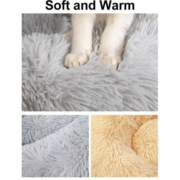 GTA Plysch Sängkläder Fuskpäls Rund Hundsäng Bekväm Fluffig Donut Snuggle Kudde för Hundar Katter Mjuk Shaggy Varm för vintern (mörkgrå, 20)