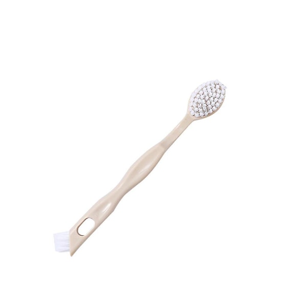 Double Long Plastic Handle Shoes Wash Brush Cleaner Sneakers Cleaning（Beige）