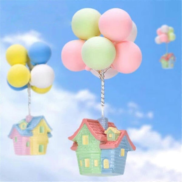 Miniatyrträdgårdstillbehör Mini Ballong Flygande Hus Harts Fe-trädgårdshus för Mikrolandskap Utomhus (C med Ballong)