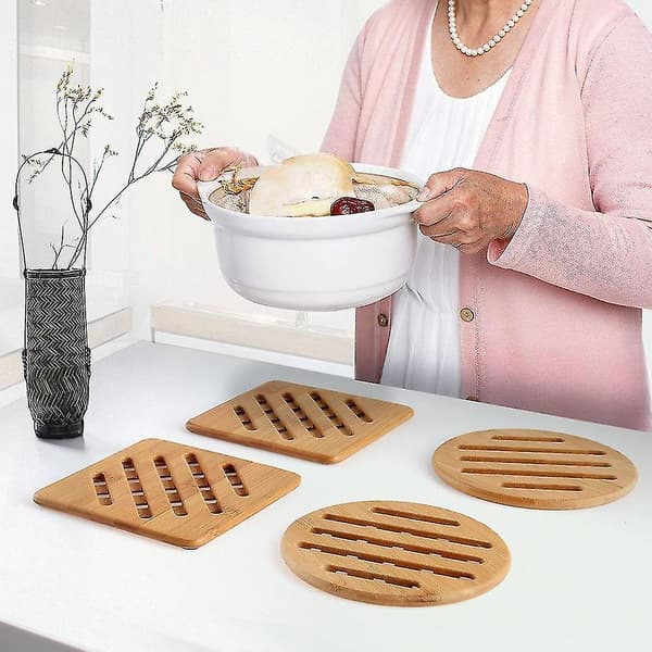 Bambusmatte Sett, Kraftige Gryteunderlag Brikker, Perfekt