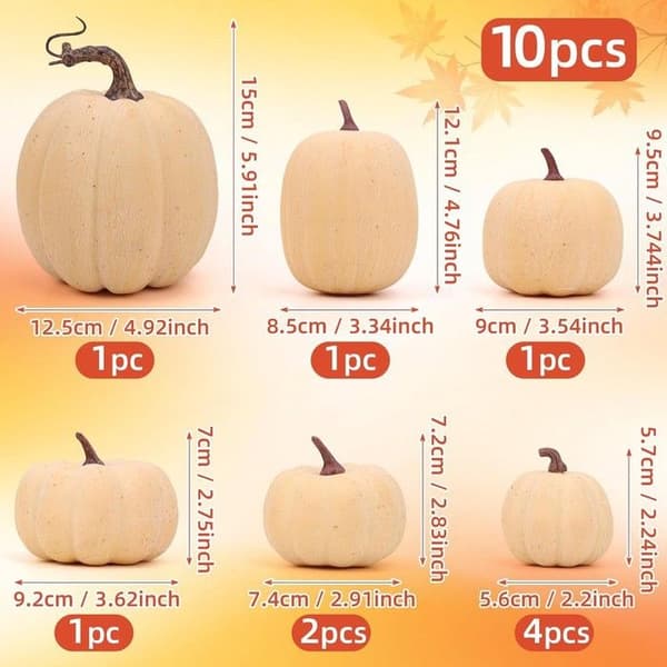Sæt med 10 Gresorth kunstige græskar, realistisk skum, efterår/Halloween dekoration, alsidig, DIY