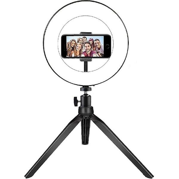 Selfie-lampe / Ringlampe / Vlogstativ med mobiltelefonholder sort