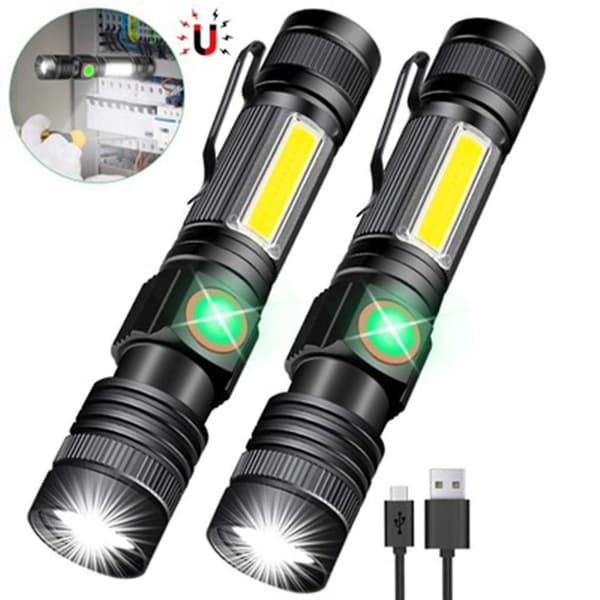 LED-taskulamppu, ladattava taskulamppu, USB-taskulamppu (2 kpl 18650-paristoa)（E）