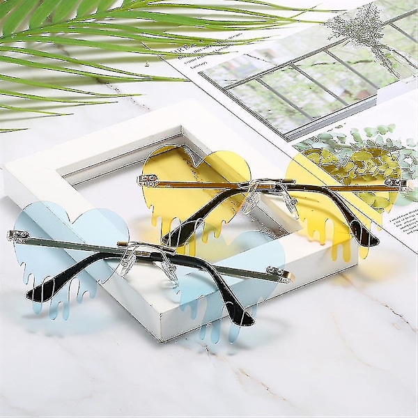 Fashion Heart Sunglasses Women Men Funny Creative Party Rimless Shades Eyewear Driver Goggles（Yellow）