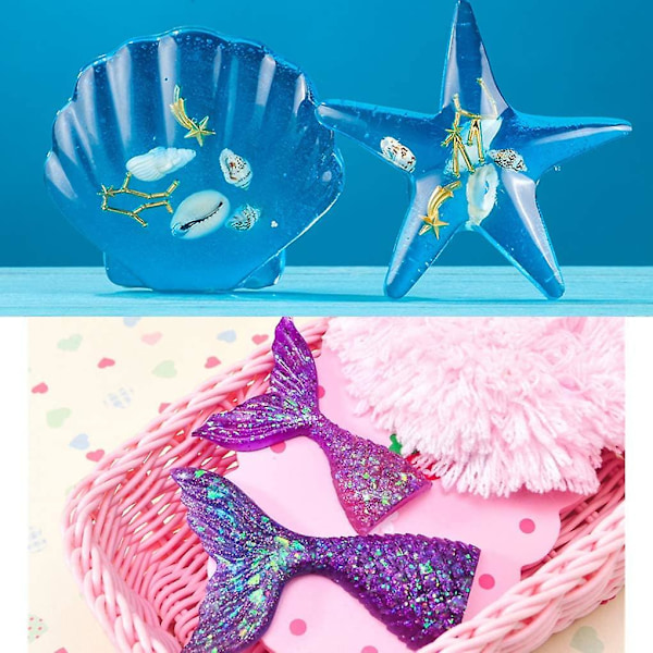 4 st Silikonsformar för Havsjungfrusvans i Resin, Marin Epoxy Silikonsform, Snäckskal Smycken DIY Gjutform, Söstjärna Form, Havstema Silikonsform