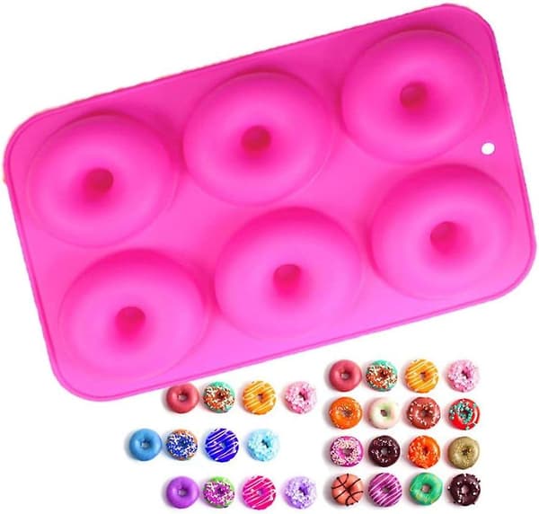6-hullet silikon donutform sett med 2 non-stick bakebrett maker bakepanne