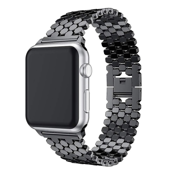 Svart kompatibelt Apple Watch Band 45 mm 44 mm 42 mm Damer Herr Rostfritt stål Justerbart utbytesband för Apple Watch Se/iwatc