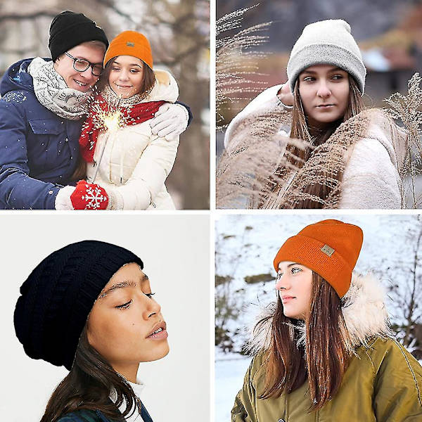 Udendørs efterår og W stribet pullover hat par varm uld strikket hat（Beige）