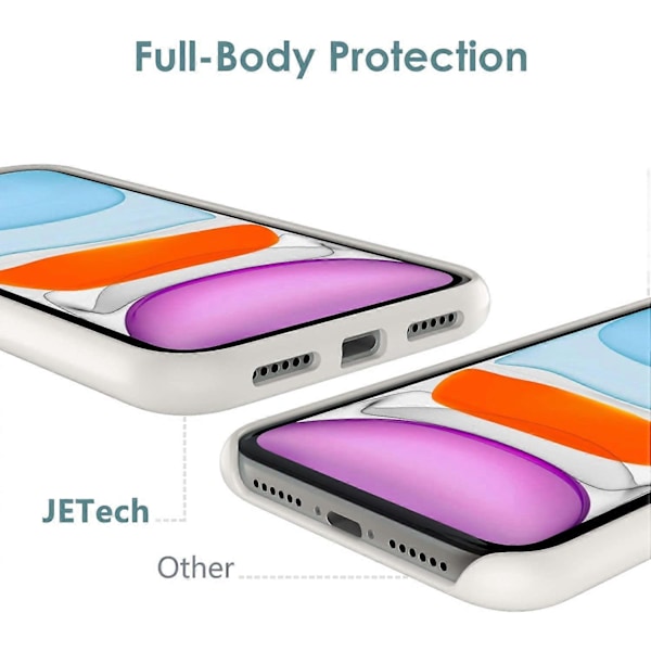 Silikonfodral för iPhone 11 (2019) 6,1 tum, Silkeslen Yta Helkroppsskyddande Fodral, Stötsäkert Omslag med Mikrofiberfoder (Vit)