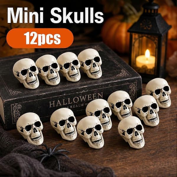 12 st Mini Halloween-dödskallar för pyssel, lättviktiga, kompakta och robusta