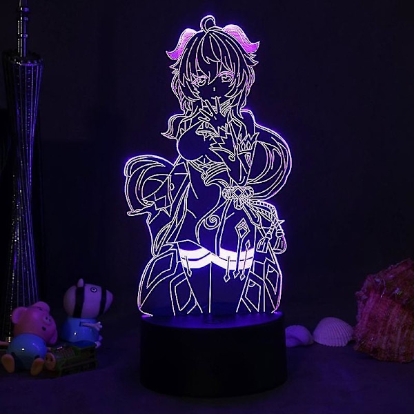 3D Touch-lampa nattljus barn 7 färger med fjärrkontroll - Genshin Impact - födelsedagspresent