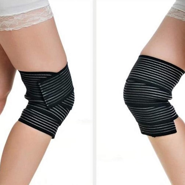 2 st långa elastiska knäomslag kompressionsbandage stöd för ben, plantar fasciit, stabiliserande ligament, ledvärk, knäböj, basket, löpning, tennis, fotboll, fotbollsskydd mot knäsmärta