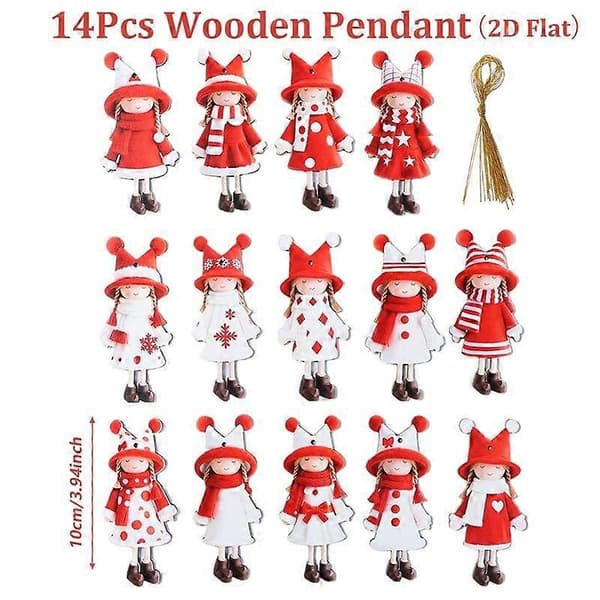 Julgransprydnad flicka - Hängande trädekoration för julgran, spiselkrans och vägg 14pcs