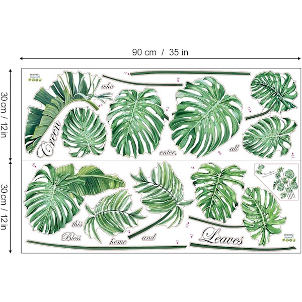 Kreative jente veggklistremer barnerom kunstdekor 3D DIY grønne planter skrell friske blader