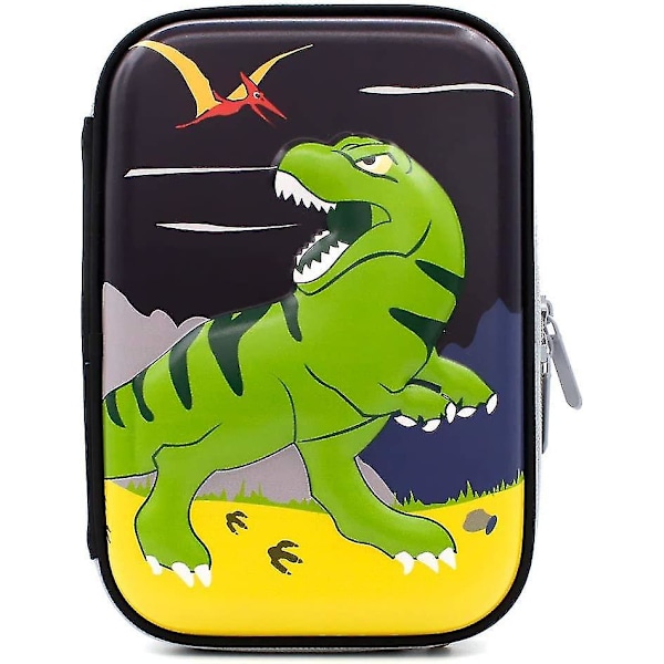 Green Dinosaur Embossed Large Capacity Hard Top Pencil Case - Student School Supplies