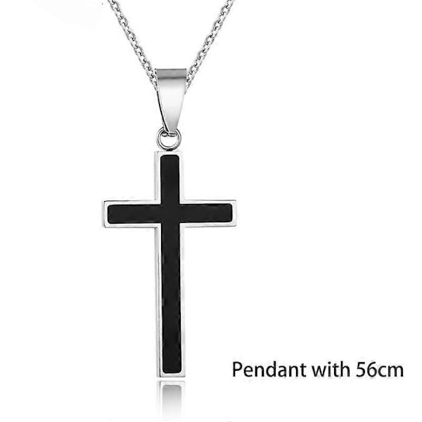 Silver Svart Kors Halsband Herr Dam Rostfritt Stål Kors Hänge Kedja Set (Hänge med 56cm3)