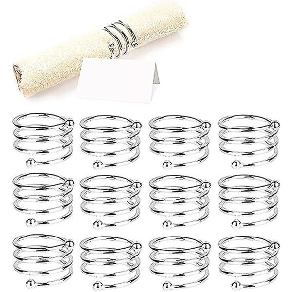 Servettringar och hållare (12 delar - spiral, silver), 12 delar metall servettringar Servettringhållare för bordsdekoration