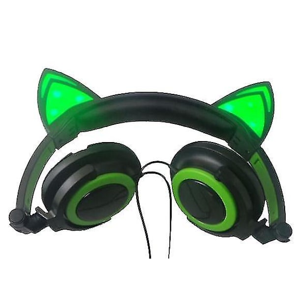 Kattøre Hodemontert Lysende Foldbar Mobiltelefon Musikk Headset For Barn（Grønn）